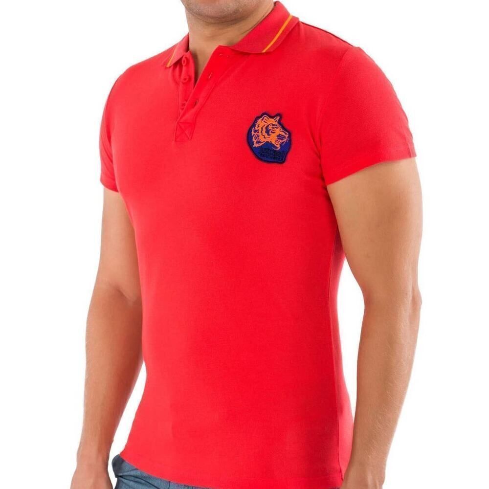 New Just Cavalli Men US XXS / EU 44 Polo T-Shirt Red Cotton Tiger Badge